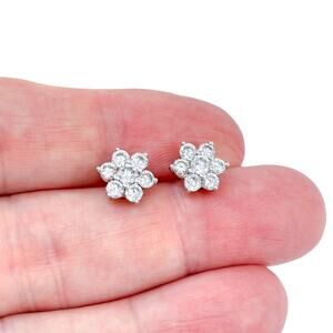 Vintage ATI Sterling Silver 925 Cubic Zirconia Flower Stud Earrings